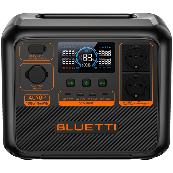 Зарядна станція Bluetti AC70P, 1000 Вт, 864 Вт*год (електростанція для дому)Зарядна станція Bluetti AC70P, 1000 Вт, 864 Вт*год (електростанція для дому)[image_num]