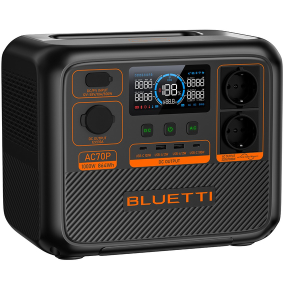 Зарядна станція Bluetti AC70P, 1000 Вт, 864 Вт*год (електростанція для дому)Зарядна станція Bluetti AC70P, 1000 Вт, 864 Вт*год (електростанція для дому)[image_num]